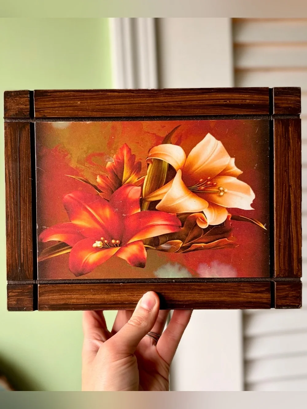Charming Red Floral Lilies Wooden Jewelry Box Organizer Art